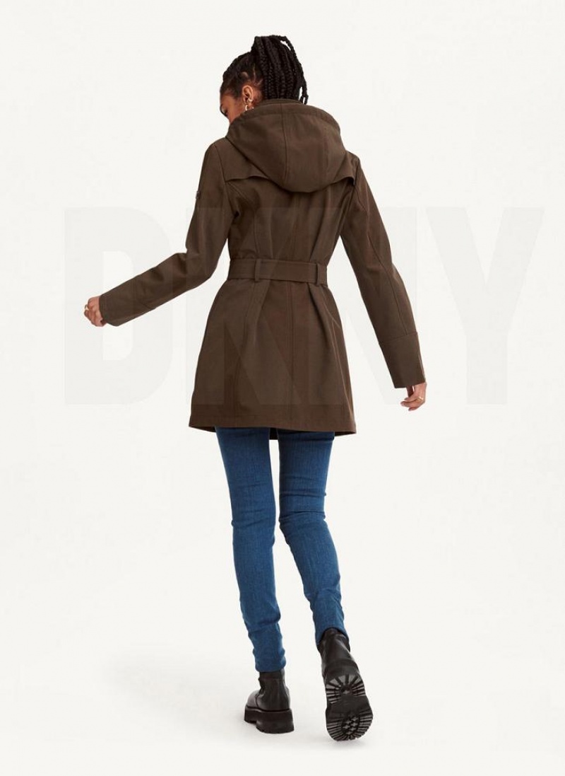 Μπουφαν DKNY Softshell Meshback With Belt γυναικεια Ελιά | Greece_D1800