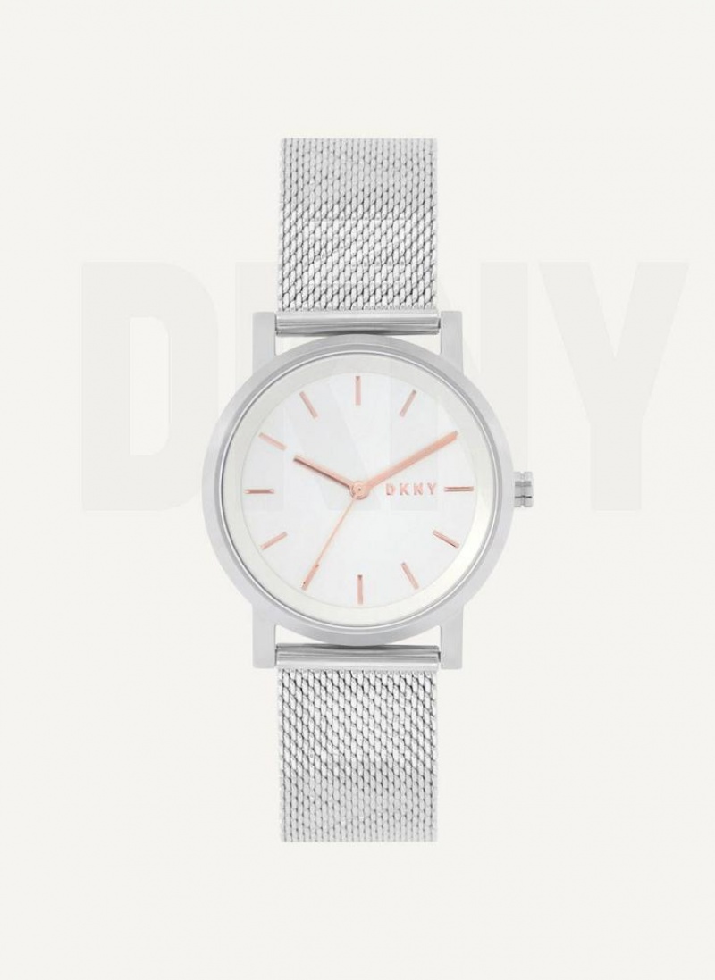 Ρολογια DKNY Soho Logo Mesh Band γυναικεια ασημι | Greece_D0449