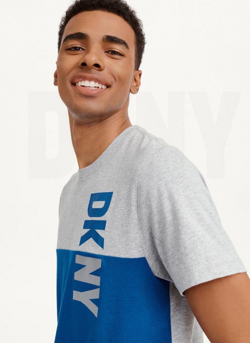 μπλουζακια DKNY Split Logo Crewneck ανδρικα μπλε | Greece_D1070