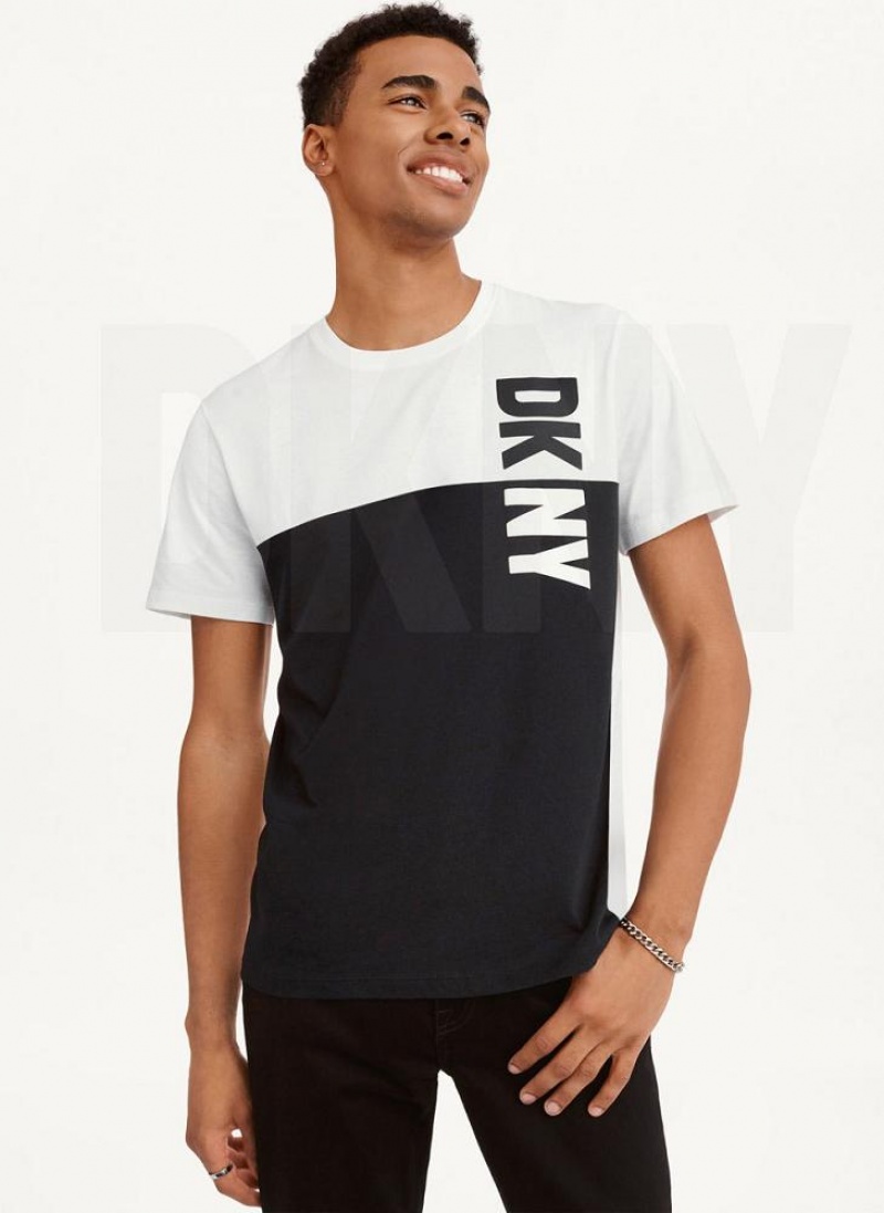 μπλουζακια DKNY Split Logo Crewneck ανδρικα μαυρα ασπρα | Greece_D1946