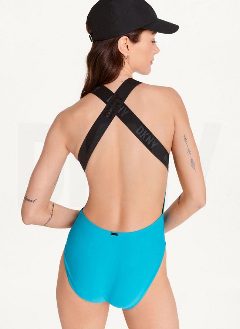 Μαγιό DKNY Square Neck One-Piece γυναικεια μπλε | Greece_D0122