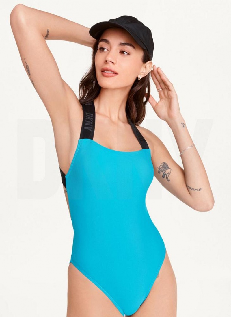 Μαγιό DKNY Square Neck One-Piece γυναικεια μπλε | Greece_D0122