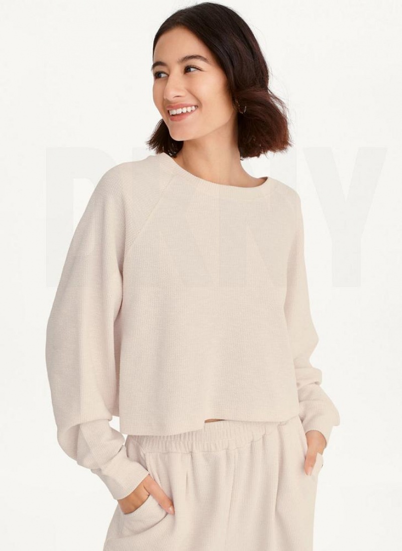 Φούτερ DKNY Tech Slub Cropped Pullover γυναικεια καφε | Greece_D1939