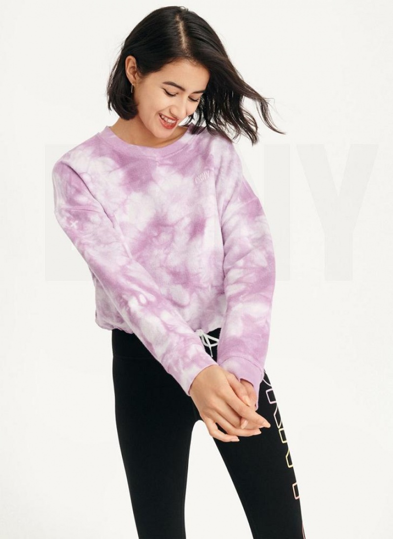 Φούτερ DKNY Tie Dye Crew Neck Pullover With Tie γυναικεια μωβ | Greece_D0237