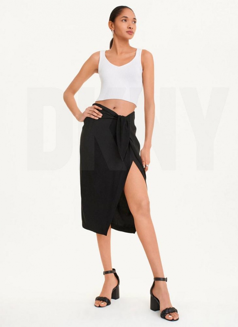 φουστεσ DKNY Tie Front Midi γυναικεια μαυρα | Greece_D0306