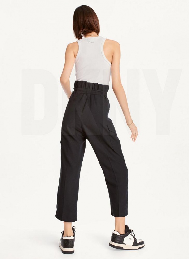 Παντελονι DKNY Tie High waist Tapered γυναικεια μαυρα | Greece_D0659