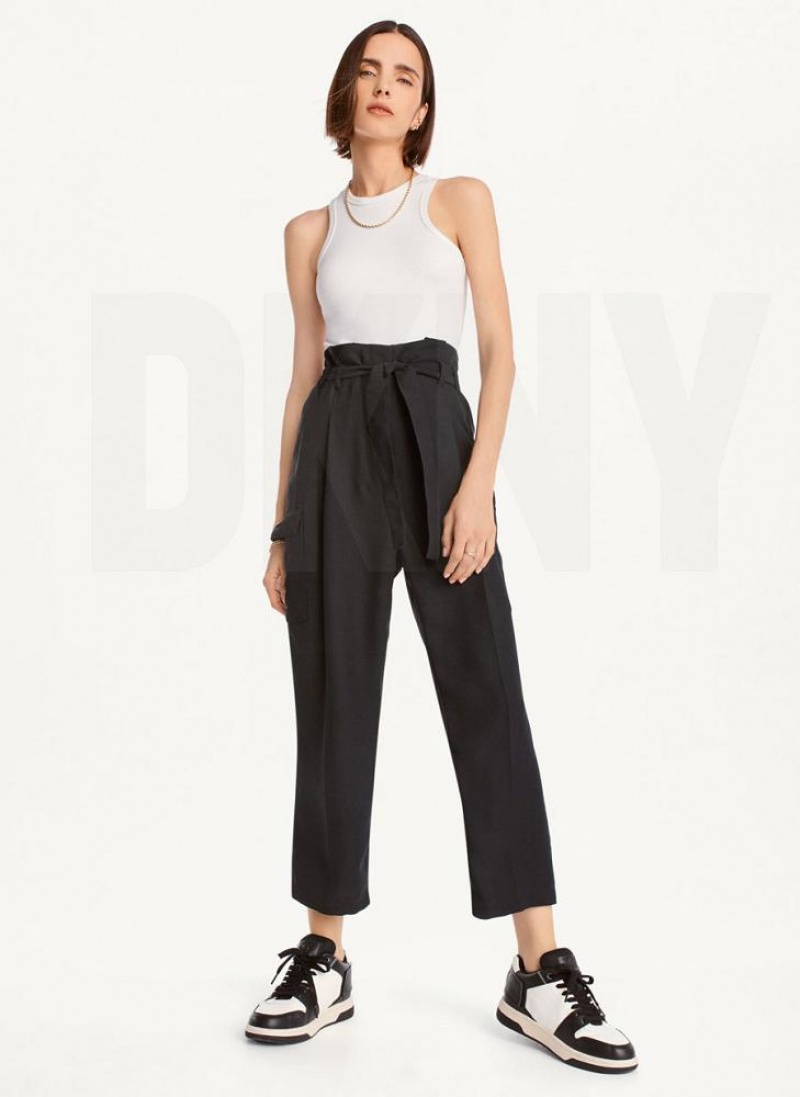 Παντελονι DKNY Tie High waist Tapered γυναικεια μαυρα | Greece_D0659