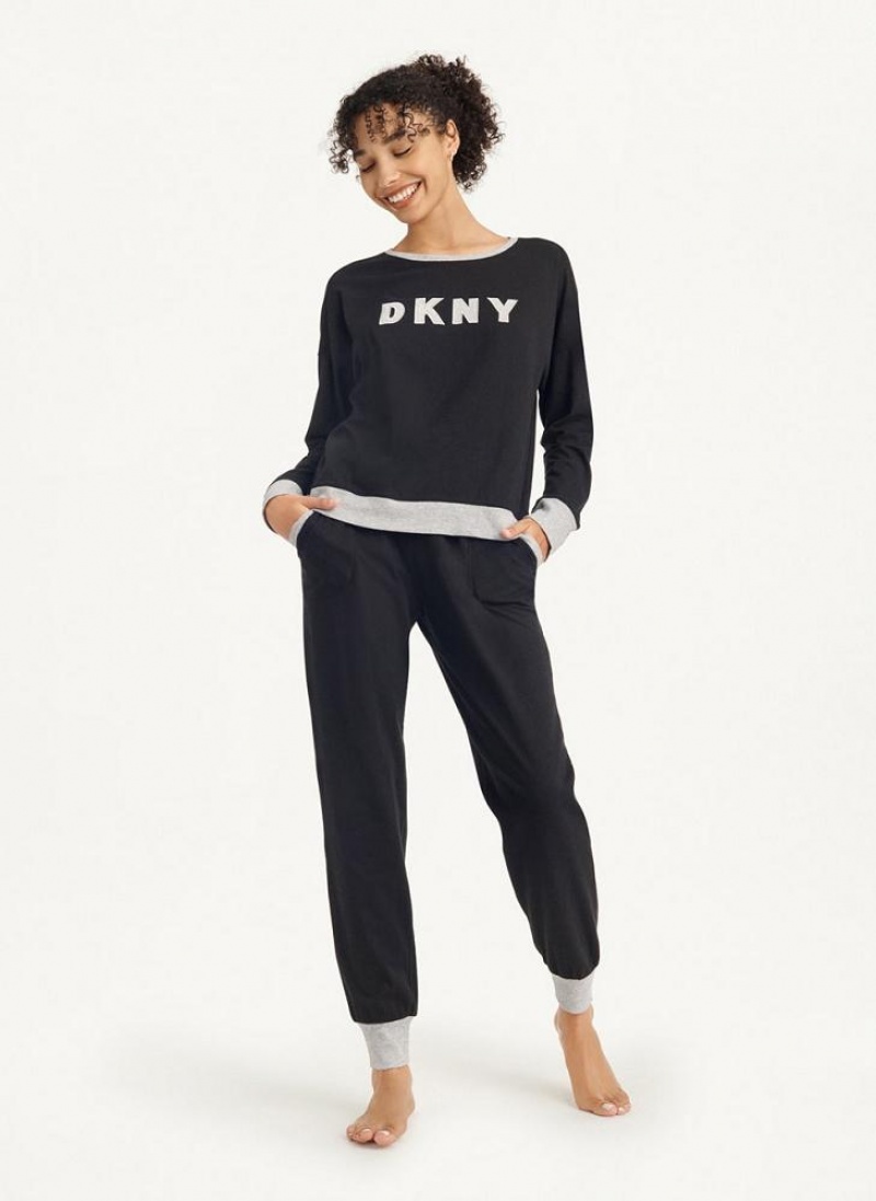 Πιζάμες DKNY Top And Jogger Sleep Set γυναικεια μαυρα | Greece_D0535