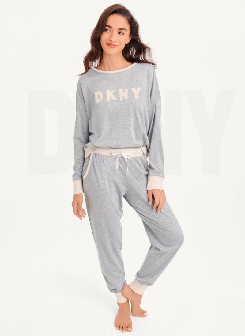 Πιζάμες DKNY Top And Jogger Sleep Set γυναικεια γκρι | Greece_D0159