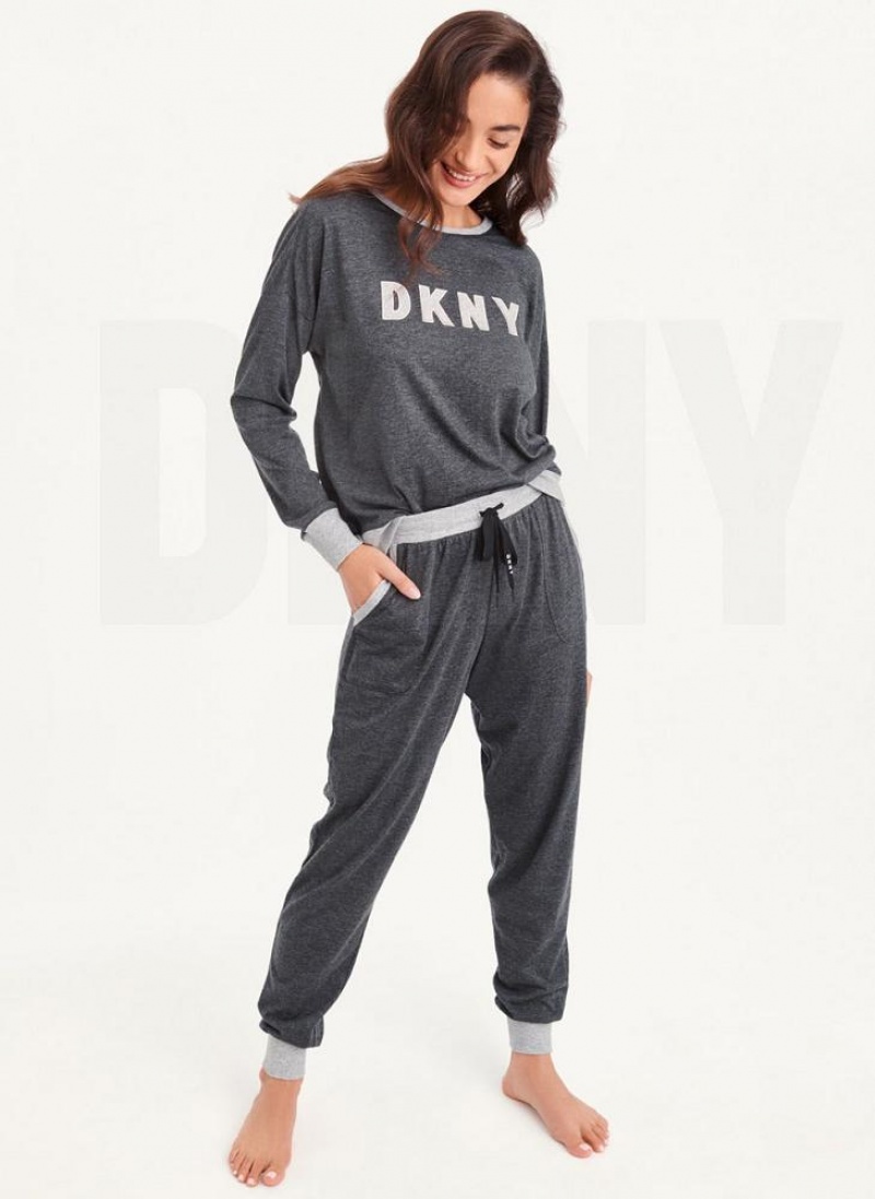 Πιζάμες DKNY Top And Jogger Sleep Set γυναικεια γκρι | Greece_D1363