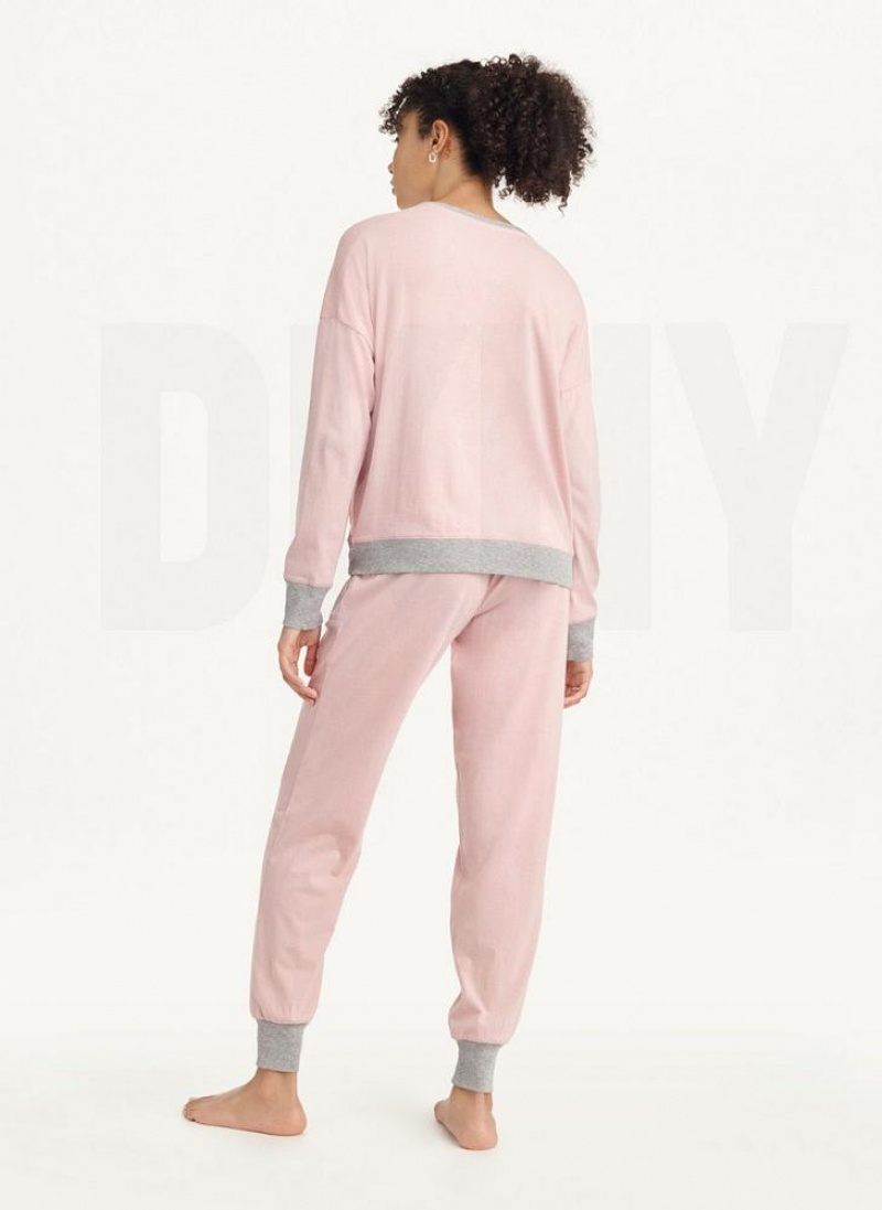 Πιζάμες DKNY Top And Jogger Sleep Set γυναικεια ροζ | Greece_D1561