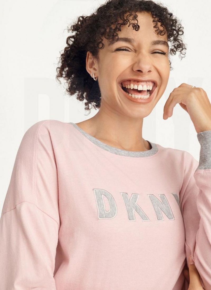 Πιζάμες DKNY Top And Jogger Sleep Set γυναικεια ροζ | Greece_D1561