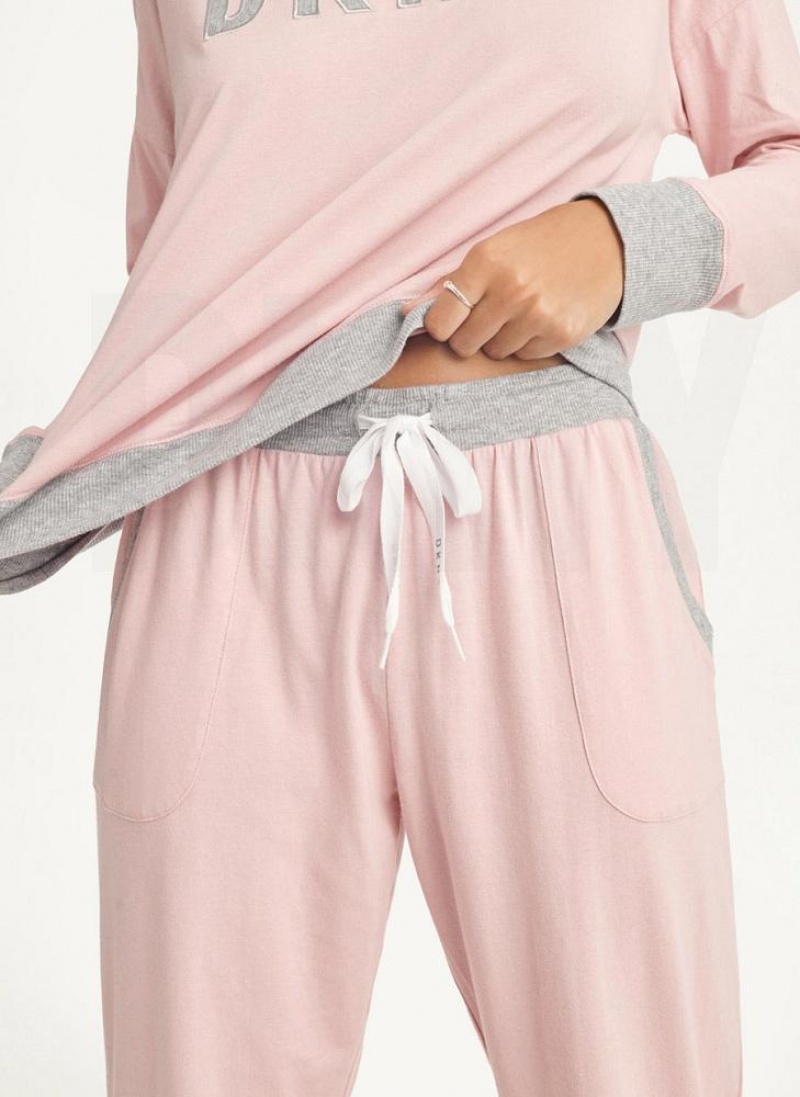 Πιζάμες DKNY Top And Jogger Sleep Set γυναικεια ροζ | Greece_D1561