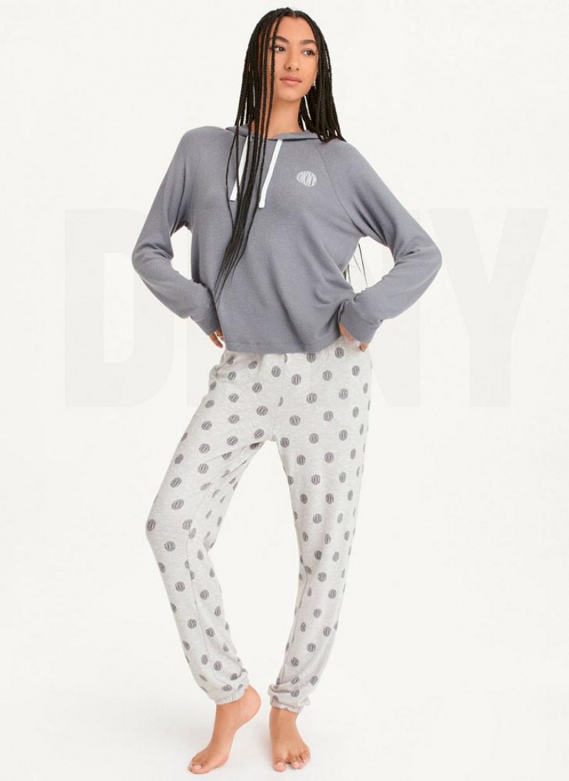 Πιζάμες DKNY Top And Jogger Sleep Set γυναικεια γκρι | Greece_D0112