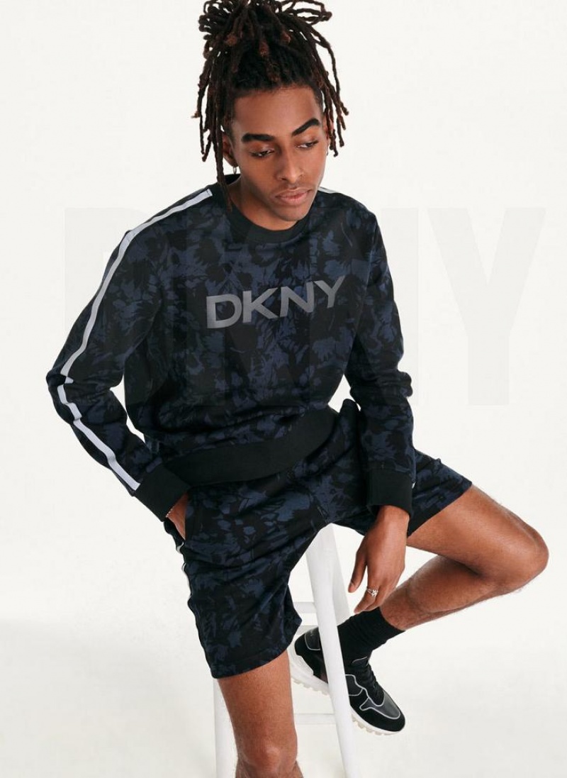 Φούτερ DKNY Tropical Print French Terry Crewneck ανδρικα μπλε σκουρο | Greece_D0664