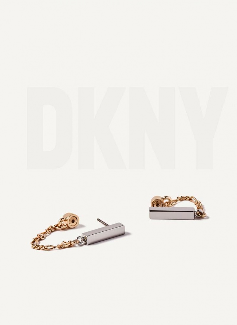 Σκουλαρικια DKNY Two Tone Chain γυναικεια ασημι χρυσο χρωμα | Greece_D1227