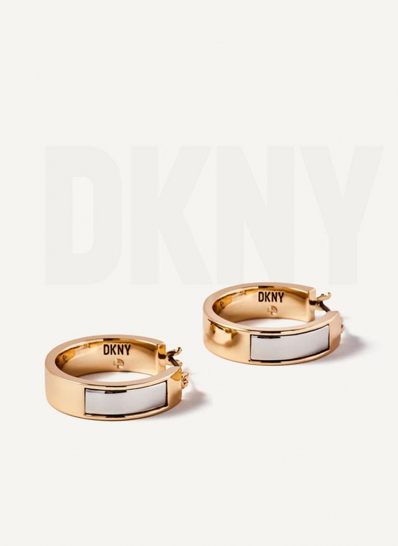 Σκουλαρικια DKNY Two Tone Inlay Hoop γυναικεια χρυσο χρωμα ασημι | Greece_D0630