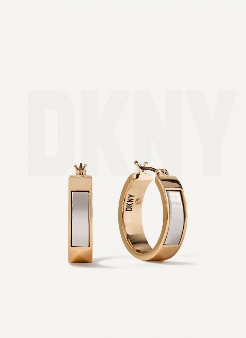 Σκουλαρικια DKNY Two Tone Inlay Hoop γυναικεια χρυσο χρωμα ασημι | Greece_D0630