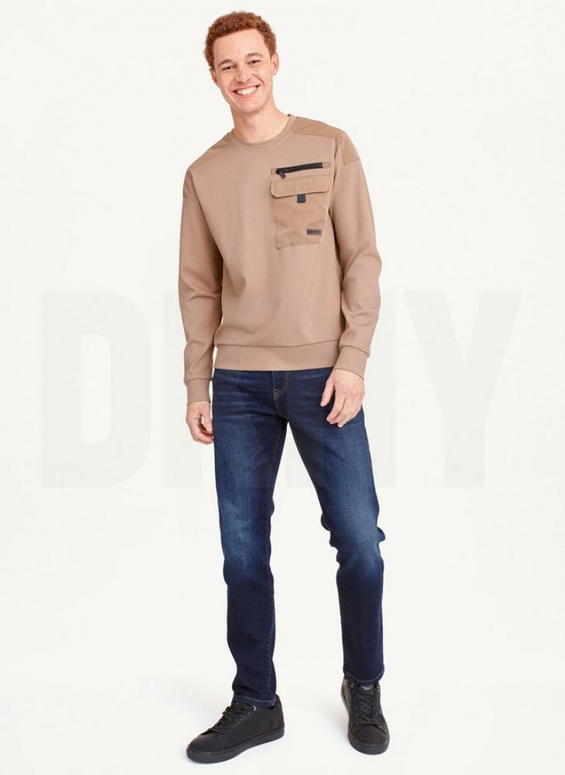 μπλουζακια DKNY Utility Crewneck ανδρικα καφε | Greece_D1840