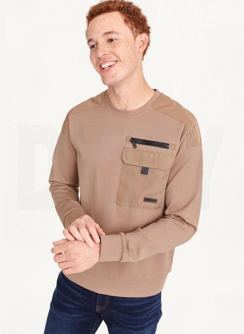 μπλουζακια DKNY Utility Crewneck ανδρικα καφε | Greece_D1840