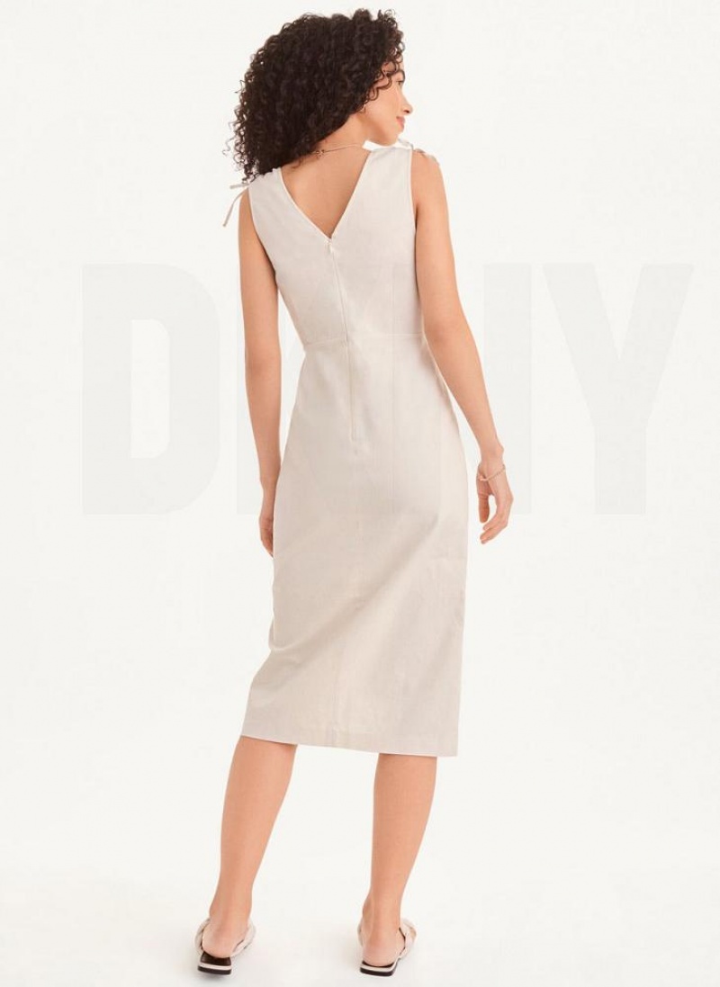 Φορεμα DKNY V-Neck γυναικεια ασπρα | Greece_D1002