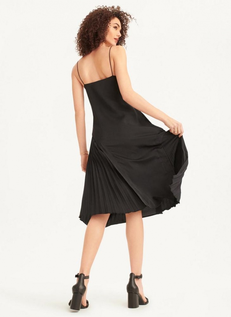 Φορεμα DKNY V-neck Asymmetrical Πλισέ γυναικεια μαυρα | Greece_D0948