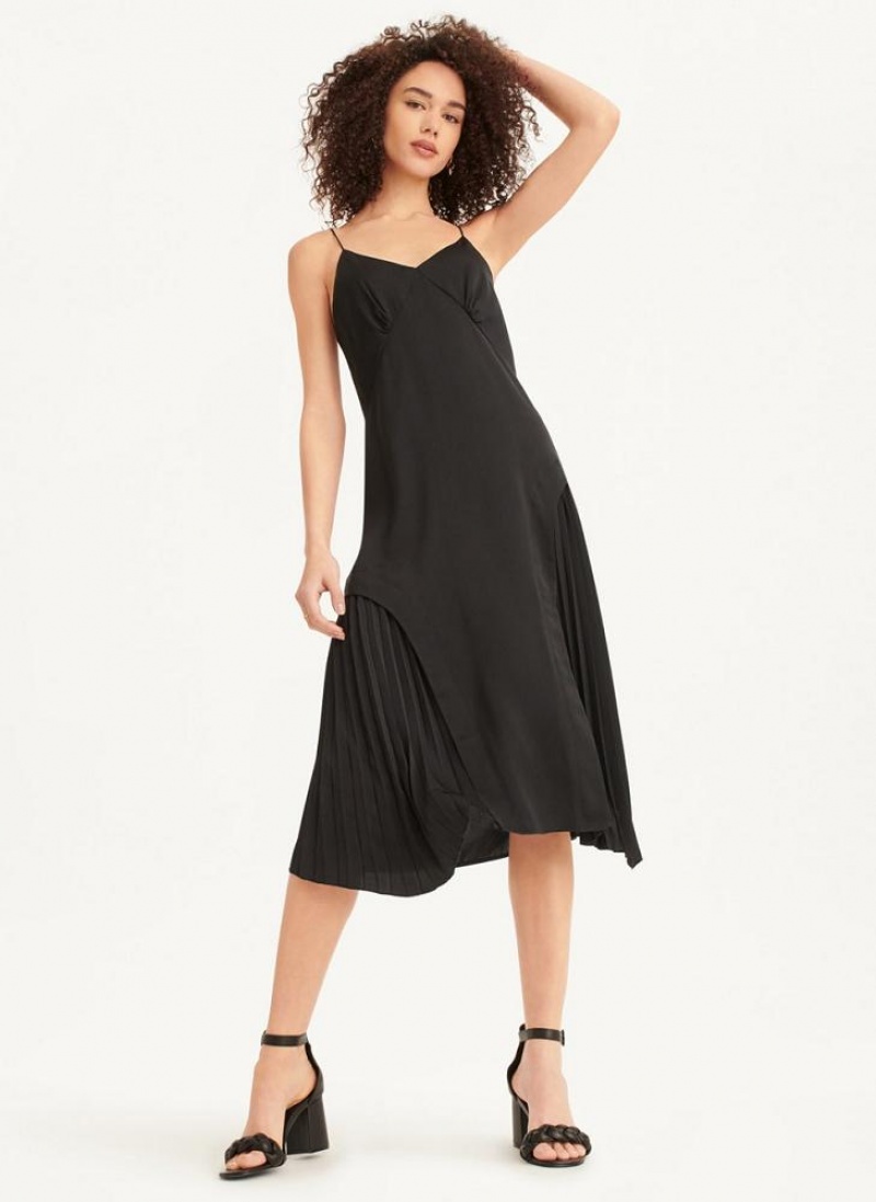 Φορεμα DKNY V-neck Asymmetrical Πλισέ γυναικεια μαυρα | Greece_D0948