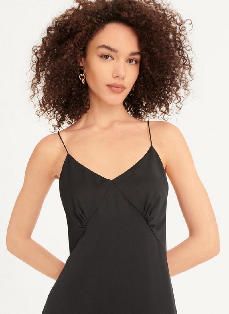 Φορεμα DKNY V-neck Asymmetrical Πλισέ γυναικεια μαυρα | Greece_D0948