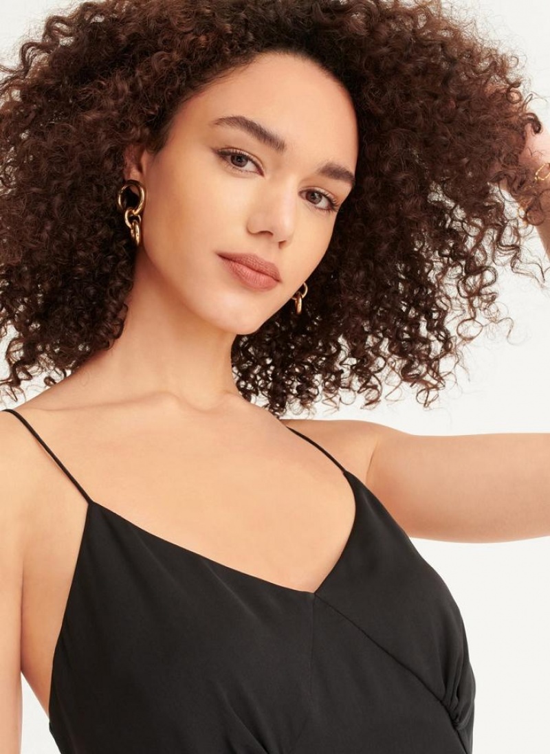 Φορεμα DKNY V-neck Asymmetrical Πλισέ γυναικεια μαυρα | Greece_D0948