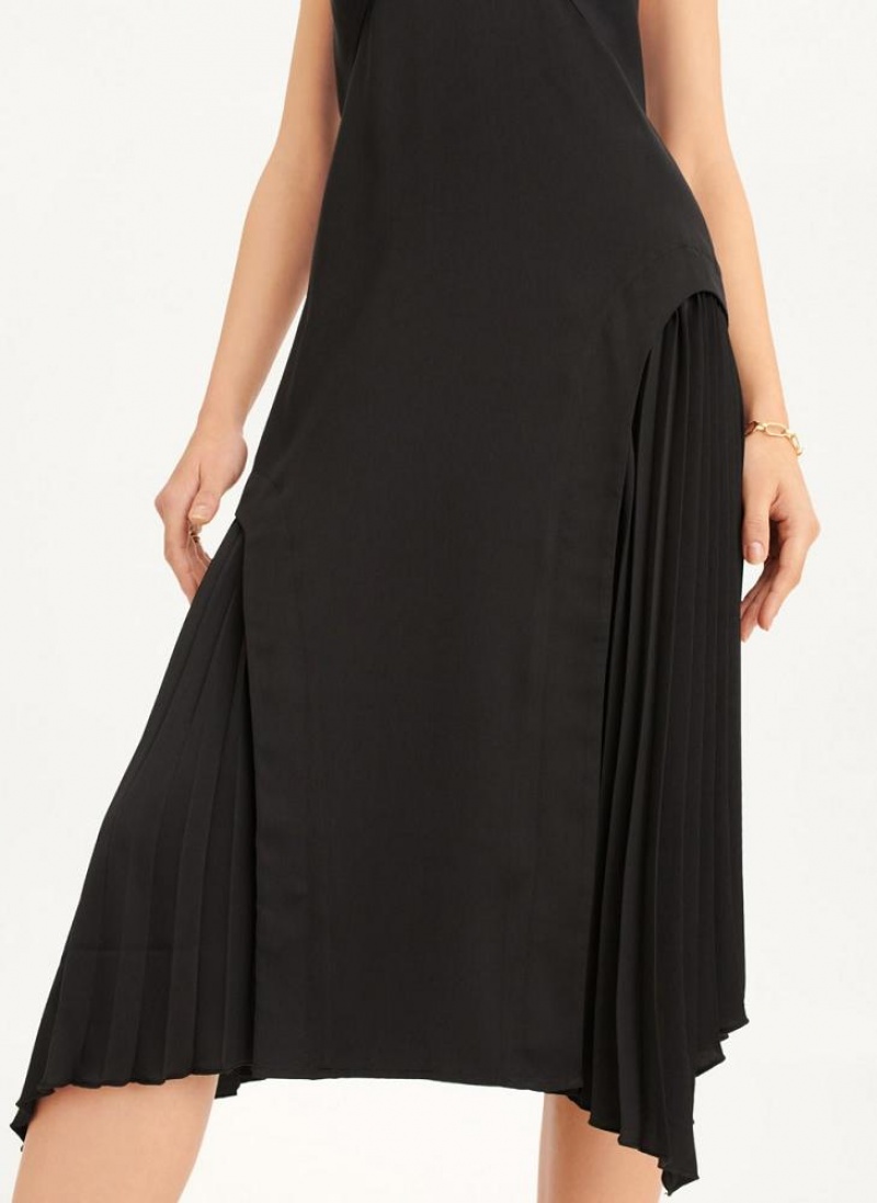 Φορεμα DKNY V-neck Asymmetrical Πλισέ γυναικεια μαυρα | Greece_D0948