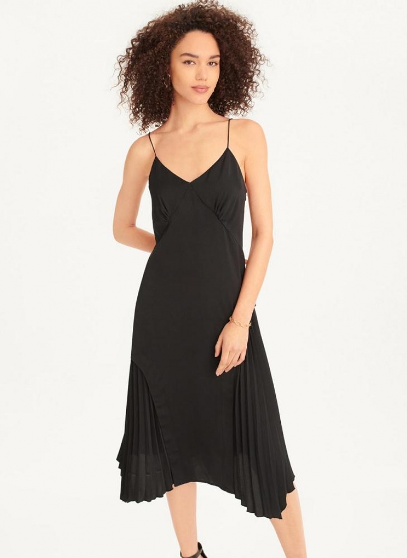 Φορεμα DKNY V-neck Asymmetrical Πλισέ γυναικεια μαυρα | Greece_D0948