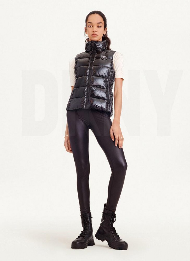 παλτό DKNY Wet Token Logo Puffer Vest γυναικεια μαυρα | Greece_D0604