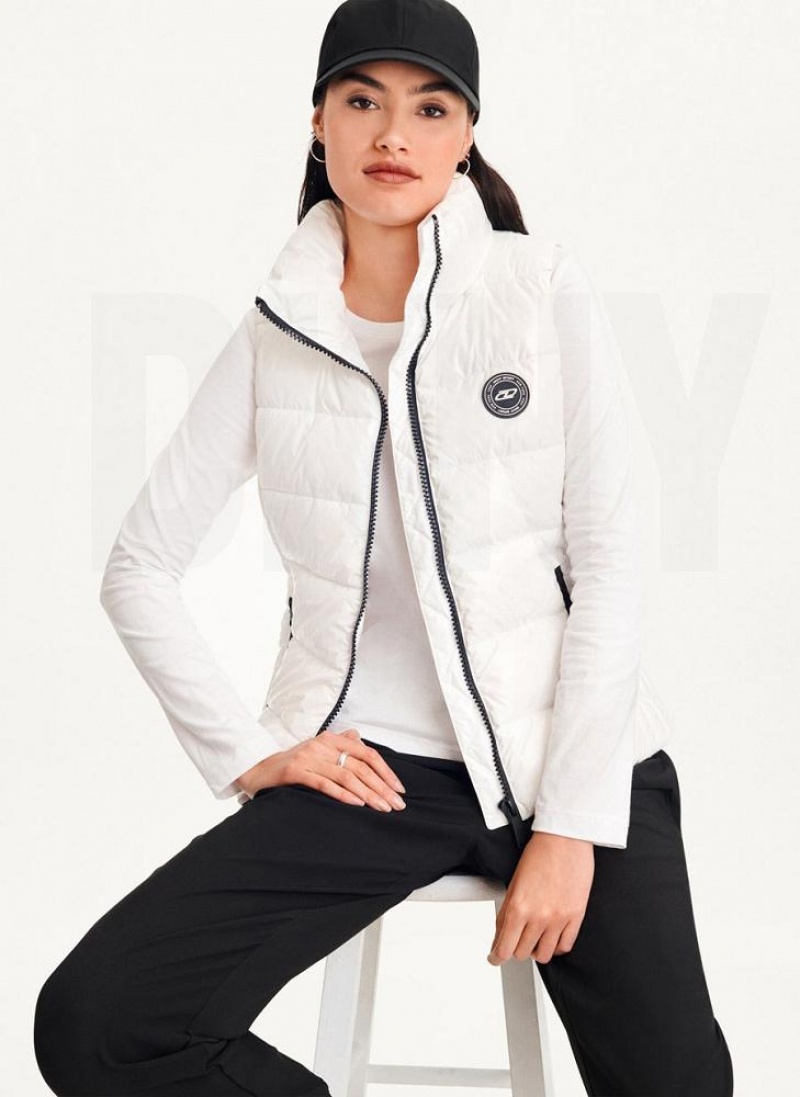 παλτό DKNY Wet Token Logo Puffer Vest γυναικεια ασπρα | Greece_D0607