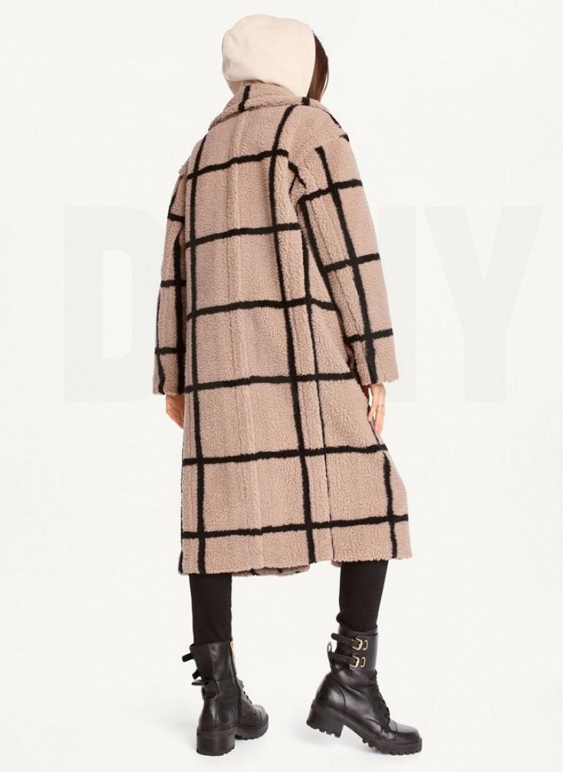 Μπουφαν DKNY Windowpane Sherpa γυναικεια καφε | Greece_D1301