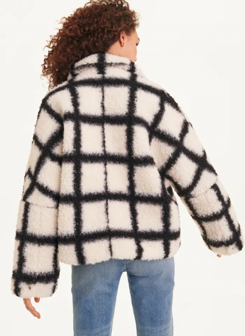 Μπουφαν DKNY Windowpane Sherpa γυναικεια μαυρα ασπρα | Greece_D0719