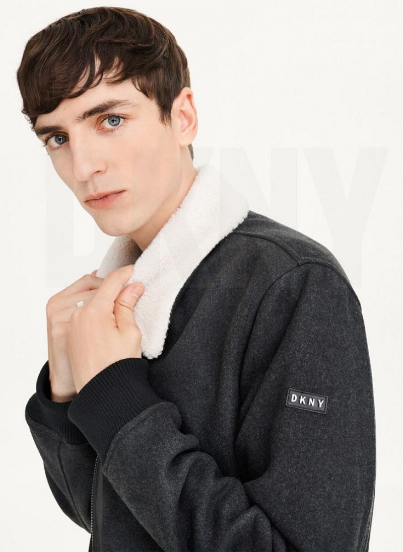 Μπουφαν DKNY Μαλλί Blend Bomber With Sherpa Collar ανδρικα μαυρα | Greece_D1188