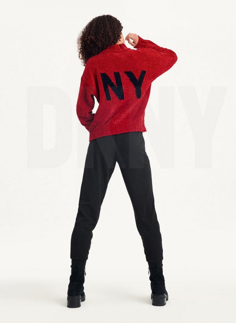 Πουλόβερ DKNY Χοντρός Chenille Logo γυναικεια κοκκινα | Greece_D0243