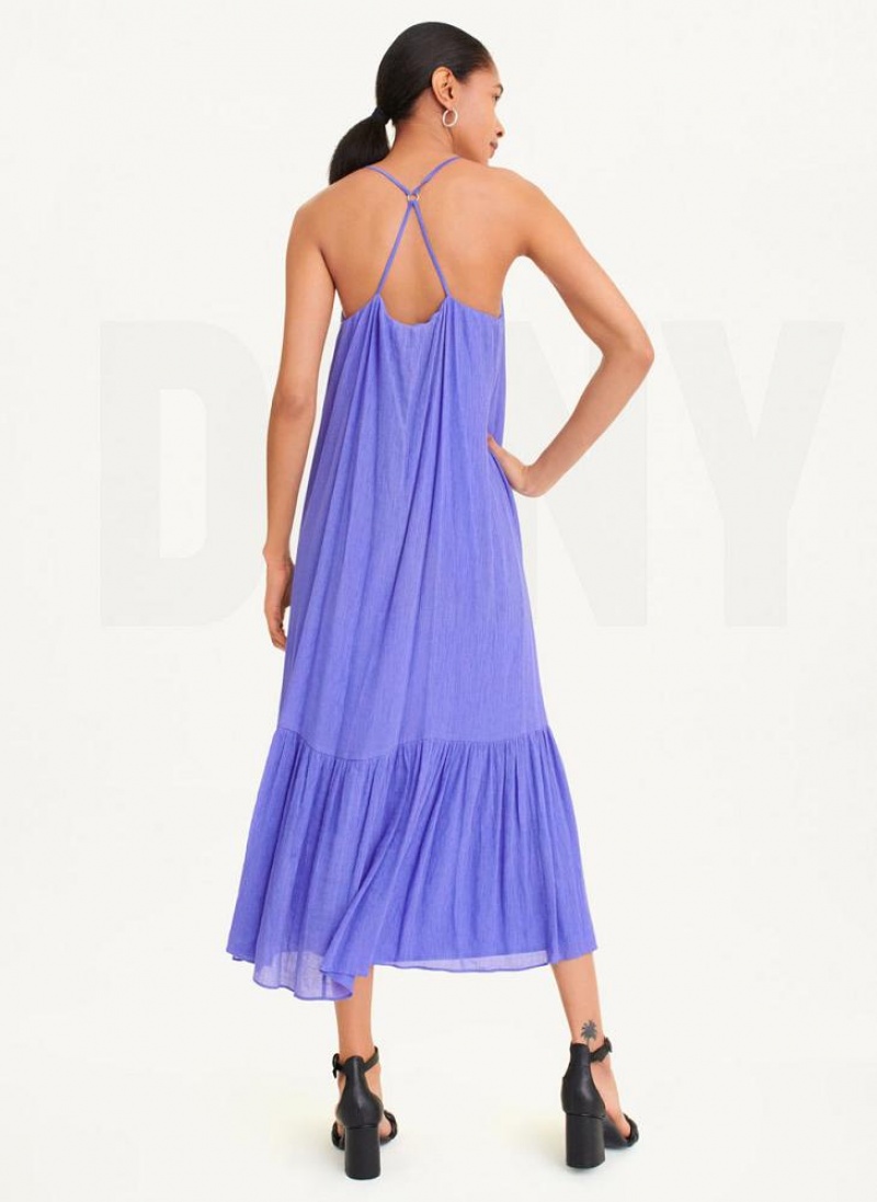 Φορεμα DKNY αμανικα Crinkly Rayon γυναικεια μπλε | Greece_D1906