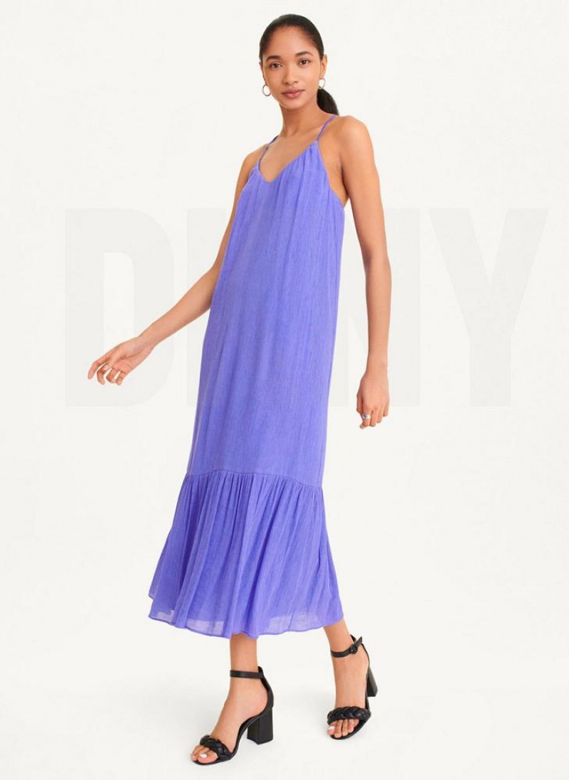 Φορεμα DKNY αμανικα Crinkly Rayon γυναικεια μπλε | Greece_D1906