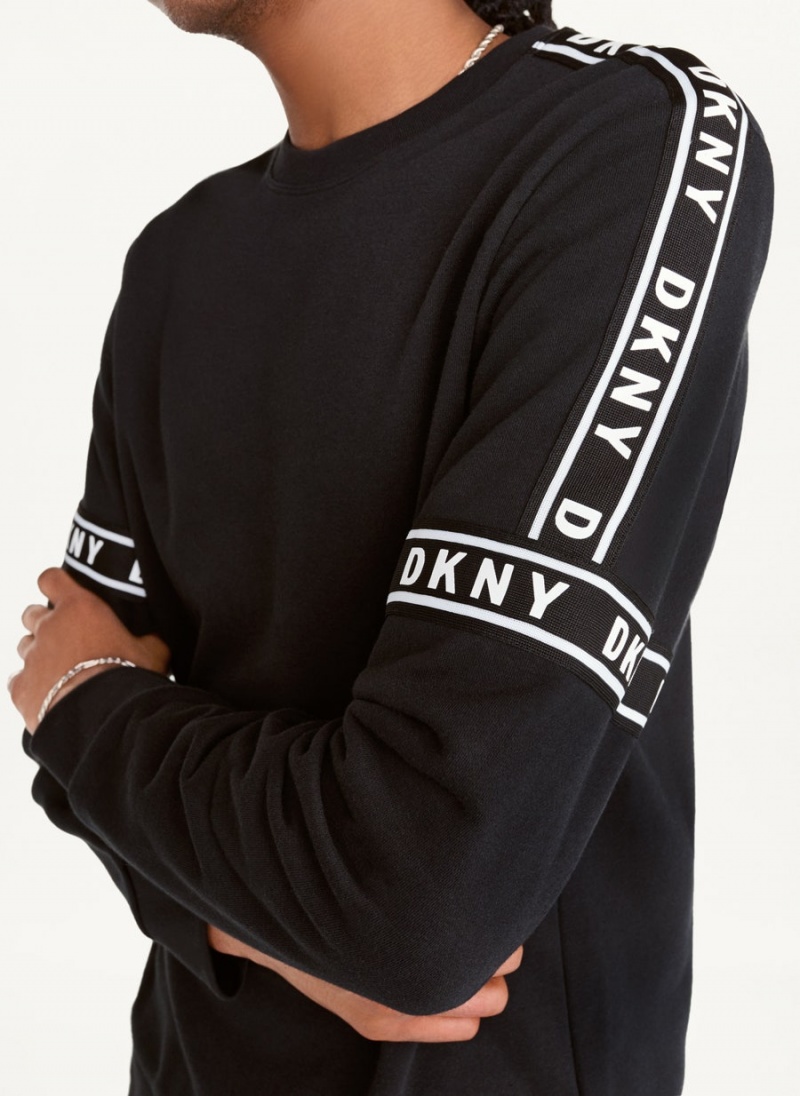 Φούτερ DKNY βαμβακερα French Terry Hockey Crewneck ανδρικα μαυρα | Greece_D1748