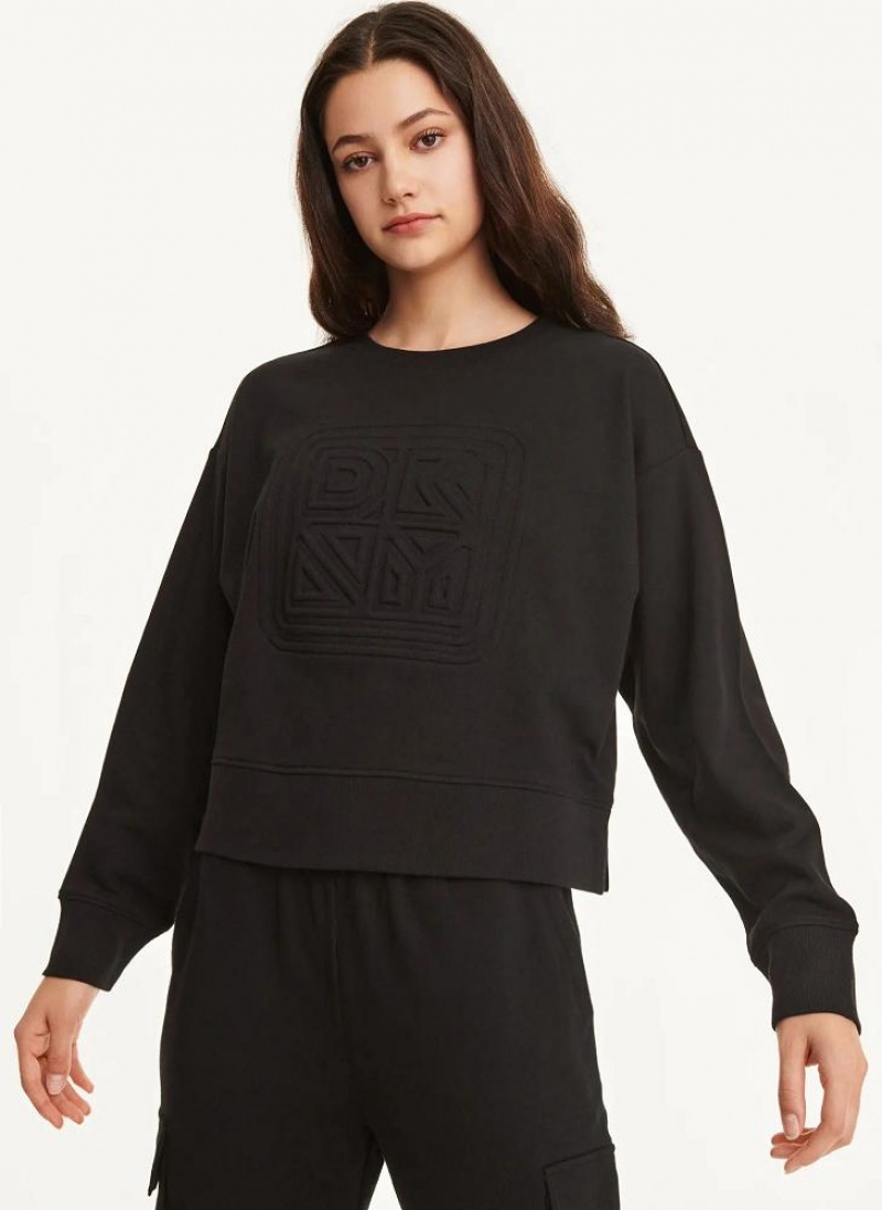 Φούτερ DKNY βαμβακερα Jersey Crew With Logo Embossing γυναικεια μαυρα | Greece_D0985