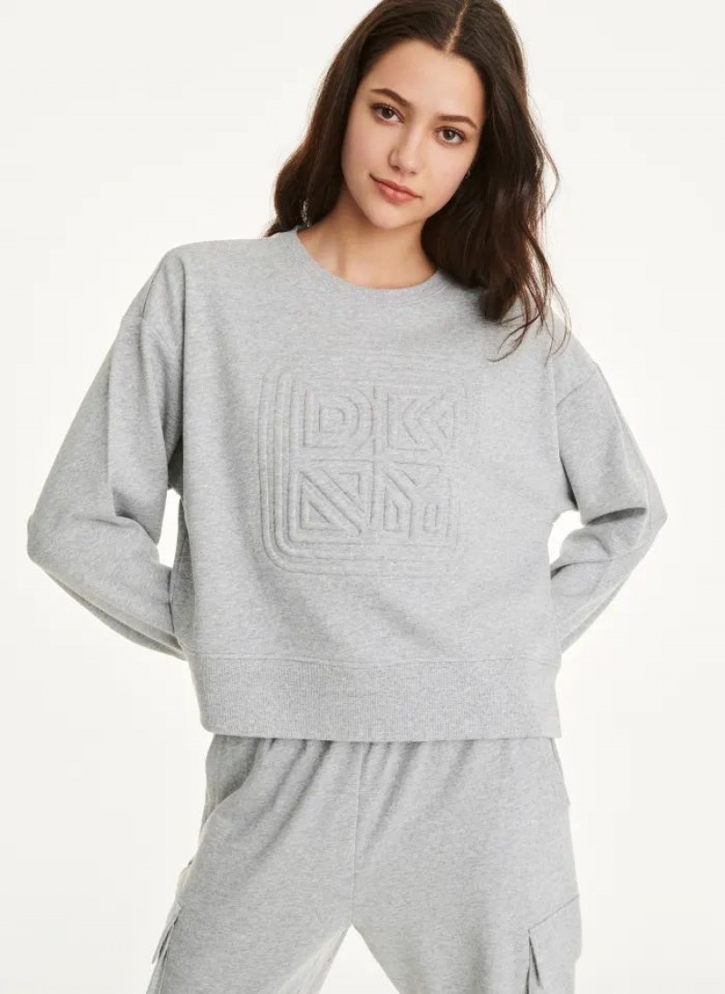 Φούτερ DKNY βαμβακερα Jersey Crew With Logo Embossing γυναικεια γκρι | Greece_D1546