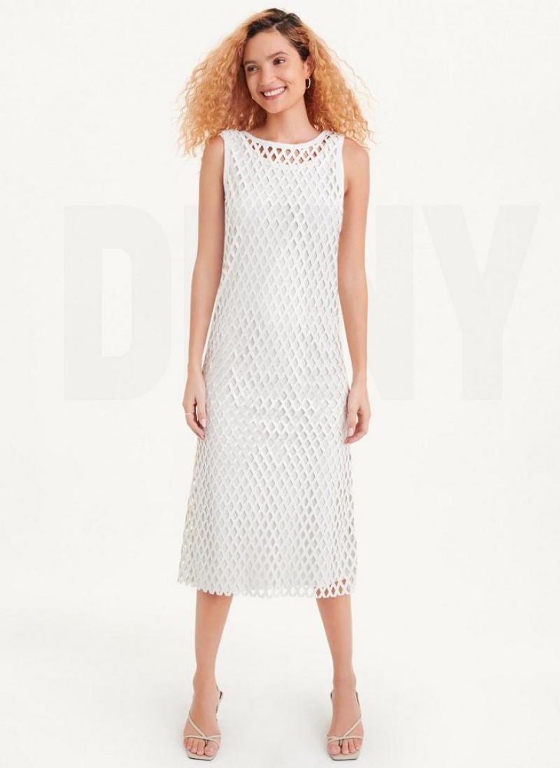 Φορεμα DKNY αμανικα Perforated A-Line γυναικεια ασπρα | Greece_D1659