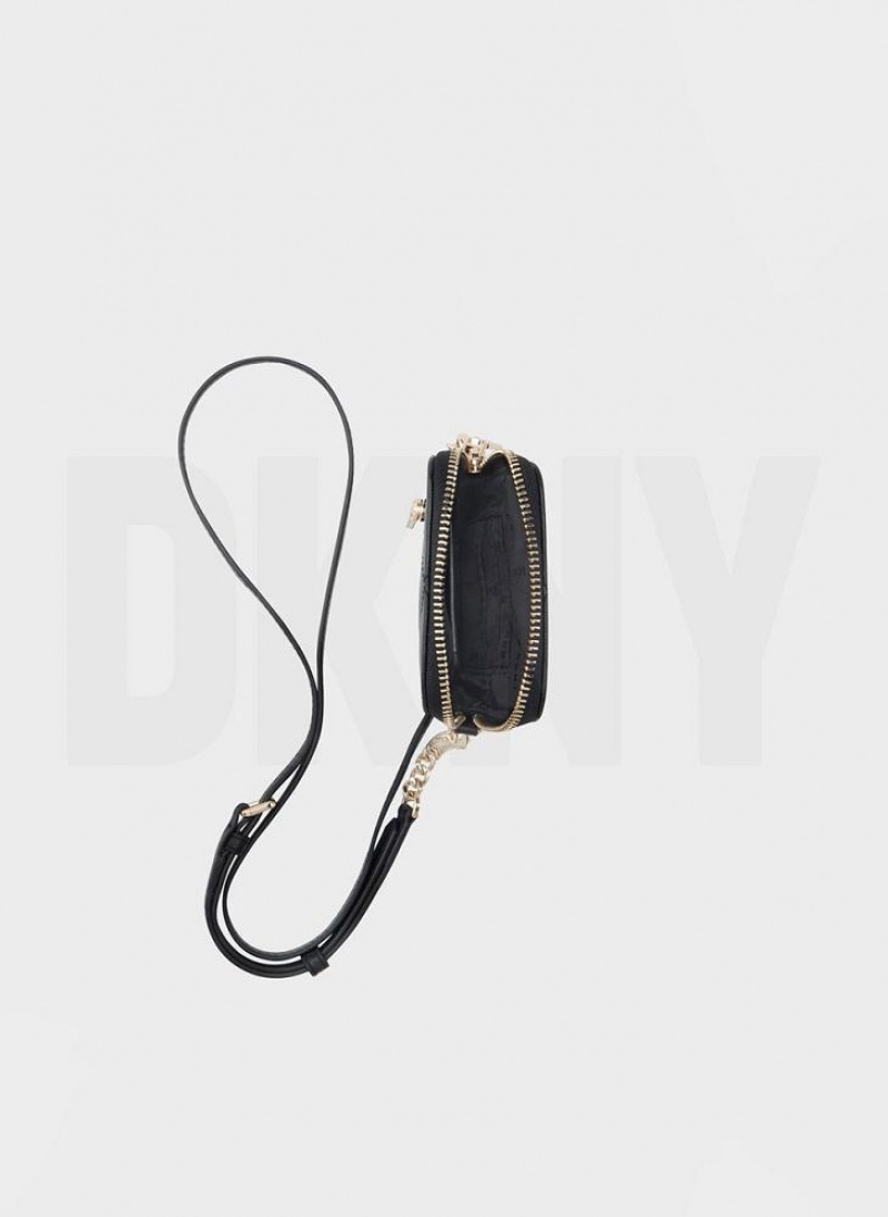 πορτοφολια DKNY Καπιτονέ Phone Crossbody γυναικεια μαυρα χρυσο χρωμα | Greece_D0194