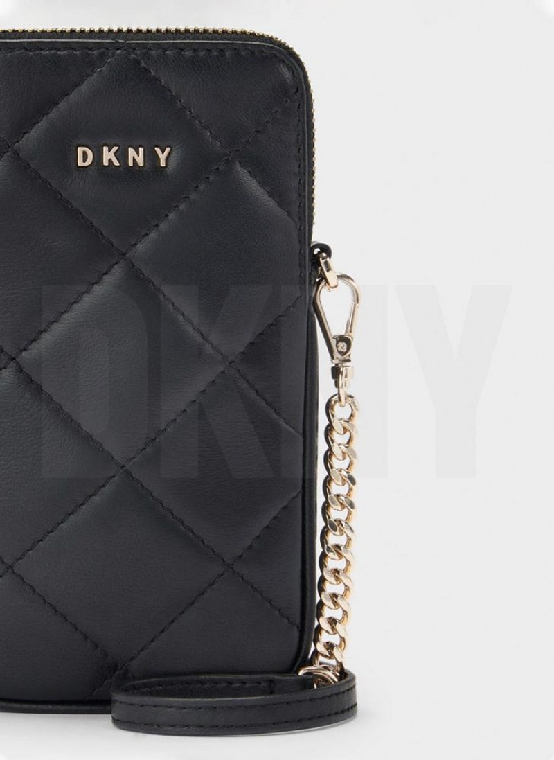 πορτοφολια DKNY Καπιτονέ Phone Crossbody γυναικεια μαυρα χρυσο χρωμα | Greece_D0194