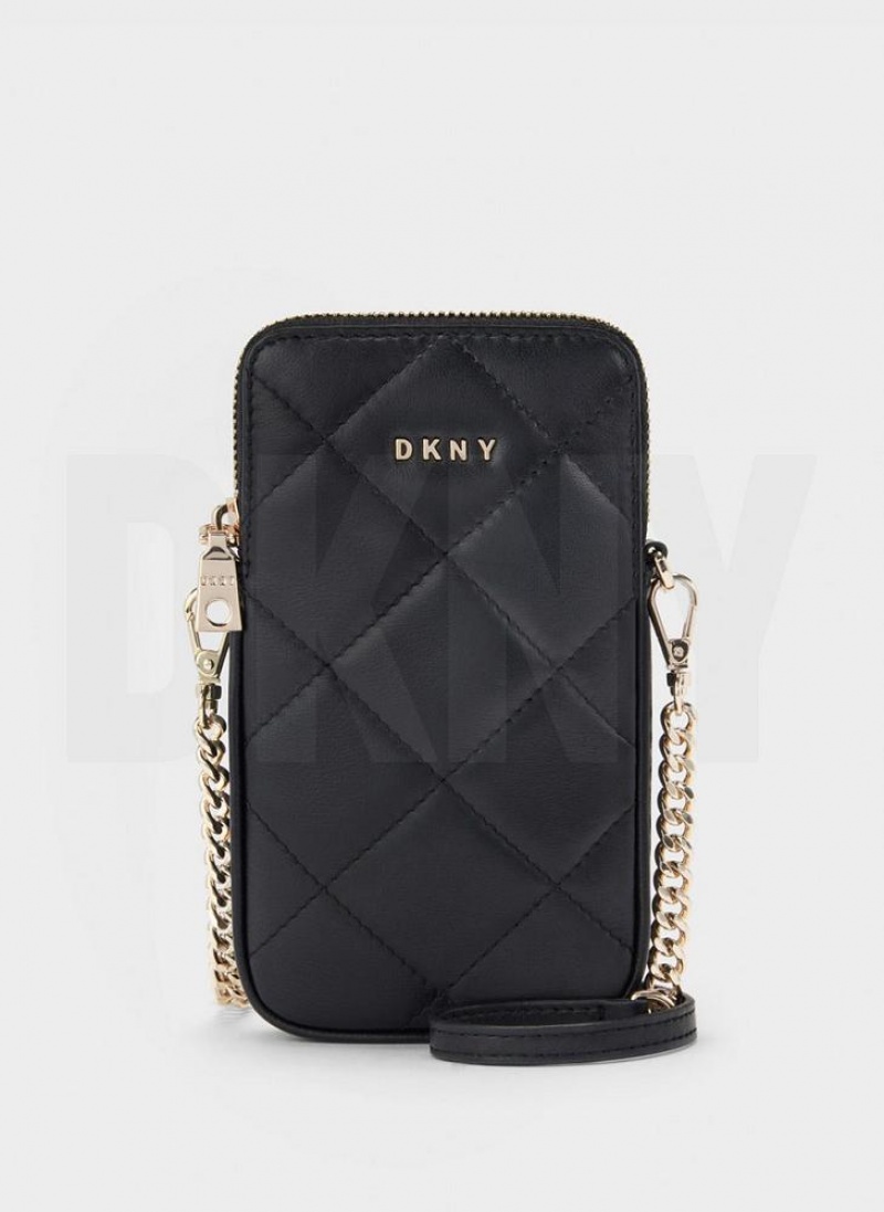 πορτοφολια DKNY Καπιτονέ Phone Crossbody γυναικεια μαυρα χρυσο χρωμα | Greece_D0194