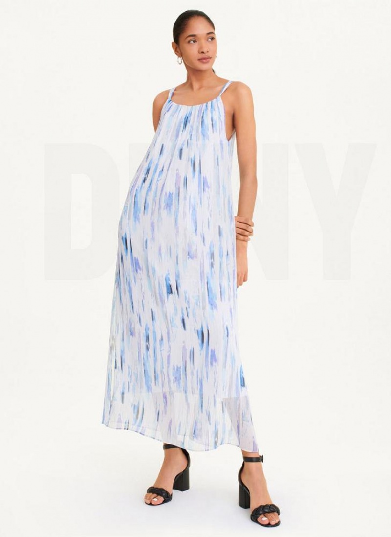 Φορεμα DKNY αμανικα Printed Chiffon γυναικεια ασπρα Πολύχρωμο | Greece_D1366