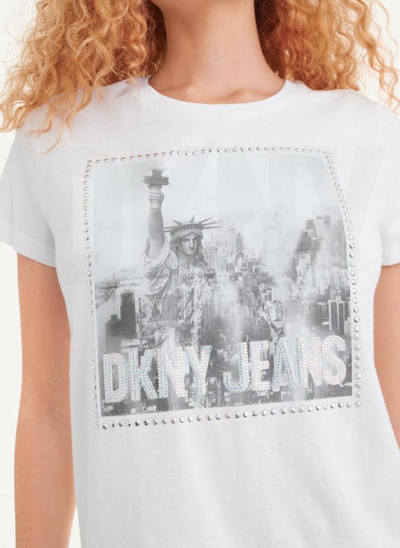 μπλουζακια DKNY κοντο Sleeve City Logo γυναικεια ασπρα | Greece_D1370