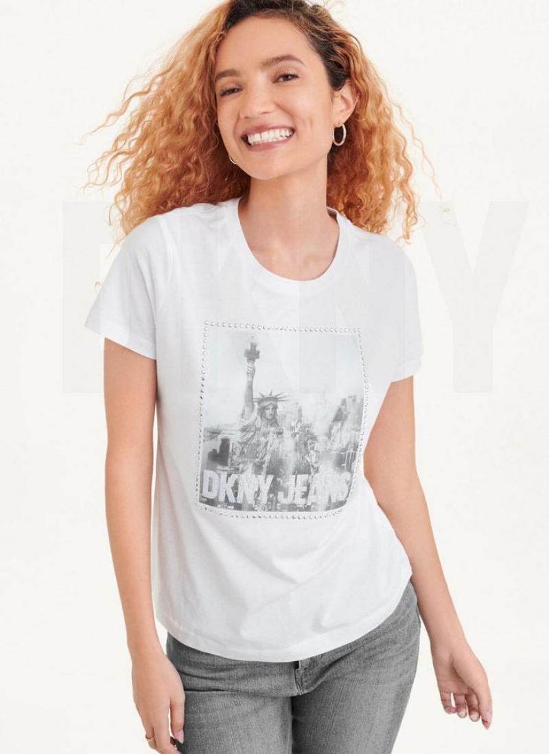 μπλουζακια DKNY κοντο Sleeve City Logo γυναικεια ασπρα | Greece_D1370