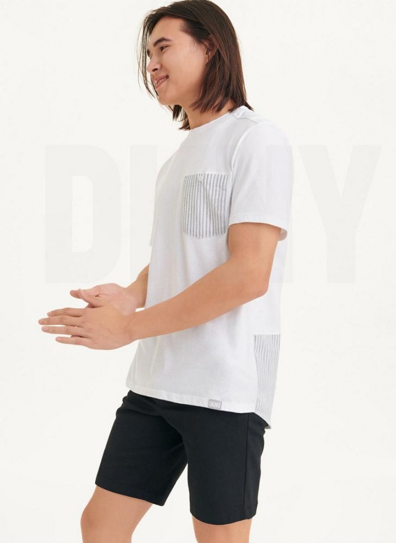 μπλουζακια DKNY κοντο Sleeve Crew Contrast Pocket ανδρικα ασπρα | Greece_D0557